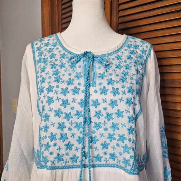 Soft Surroundings Juniper Womens Embroidered Maxi Dress SZ Small White Blue Boho - Picture 8 of 16